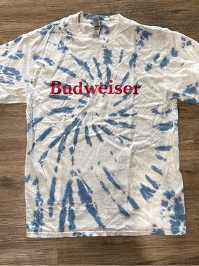 Budweiser Men's or Women’s White & Blue Tie-Dye Logo T-Shirt